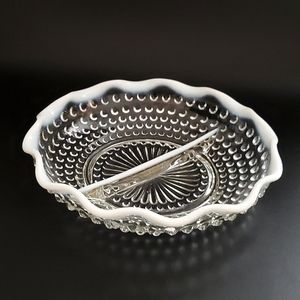 1940s Vntg "Moonstone" Opalescent Hobnail 7 1/2" 2 Part Dish by Anchor Hocking